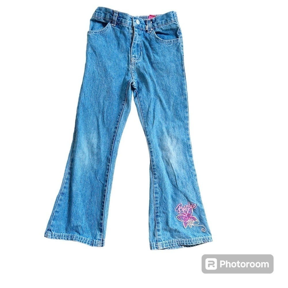 Barbie Avenue Cotton Wide Leg Jeans with Pockets Stretch Waist Butterfly Design